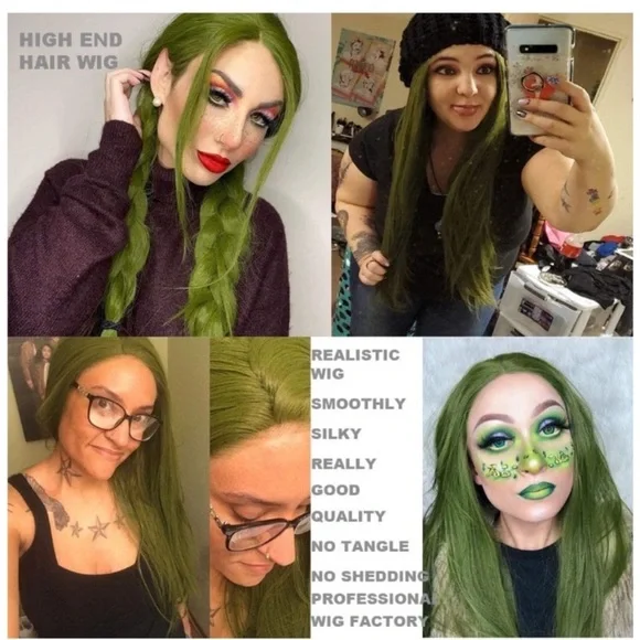 Sheer 22” Dark Green Silky Straight LaceFront Wig